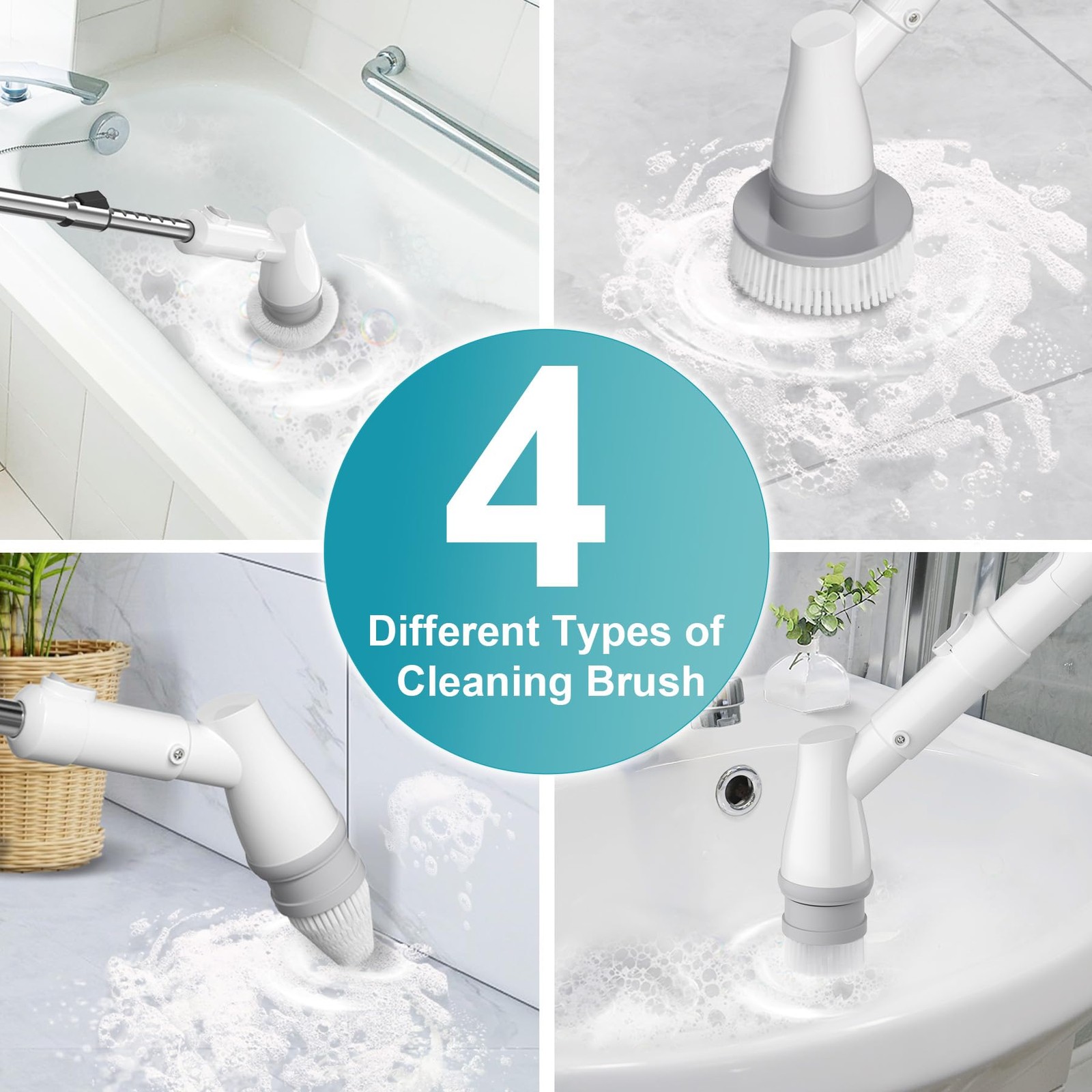 Electric Spin Scrubber Cordless Spin Scrubber With 4 Replaceable Brush Heads Adj