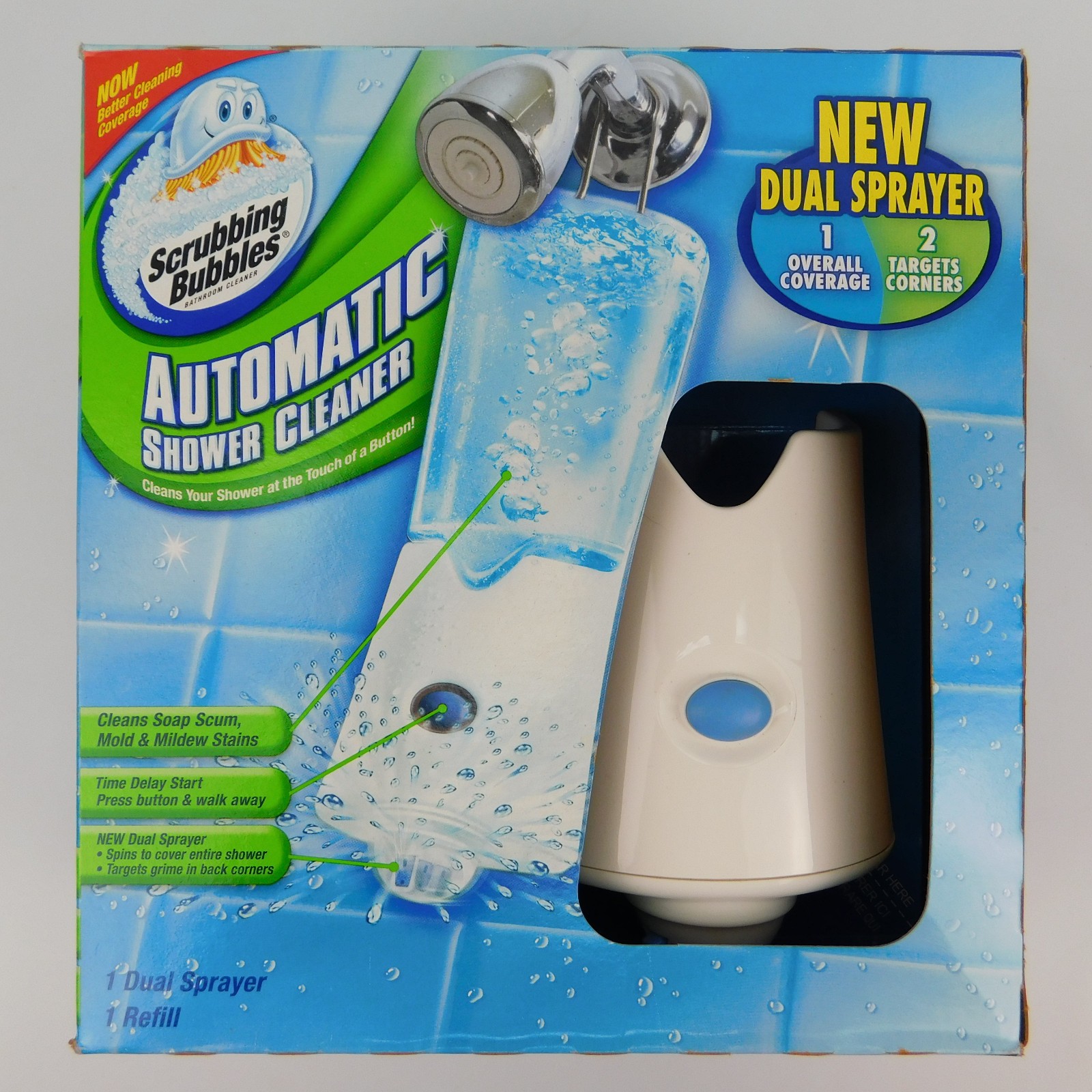 Scrubbing Bubbles Automatic Shower Cleaner Sealed One Button Dual Spray NEW