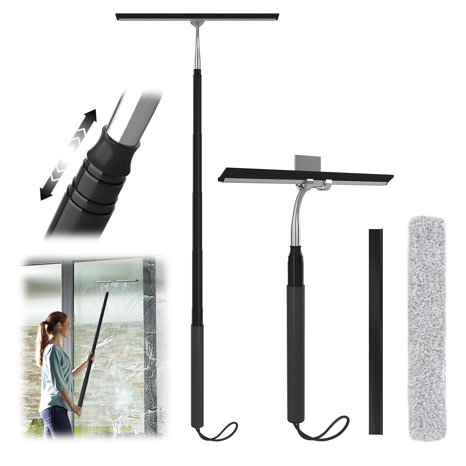 Telescopic Shower Squeegee 15-51″ | Window Cleaner Tool for Glass, Tile, Floors