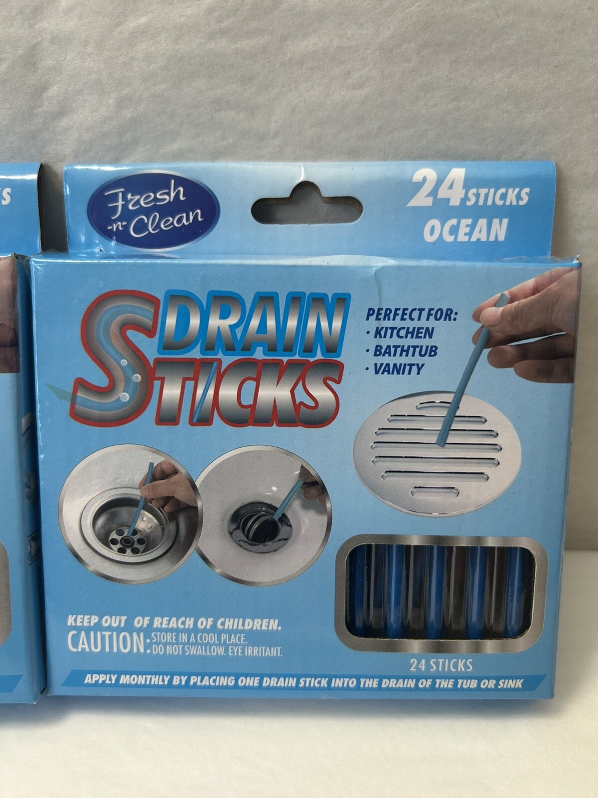 New Fresh -n- Clean Drain Odor Sticks Ocean Scent 2-PACK 48 Sticks Total