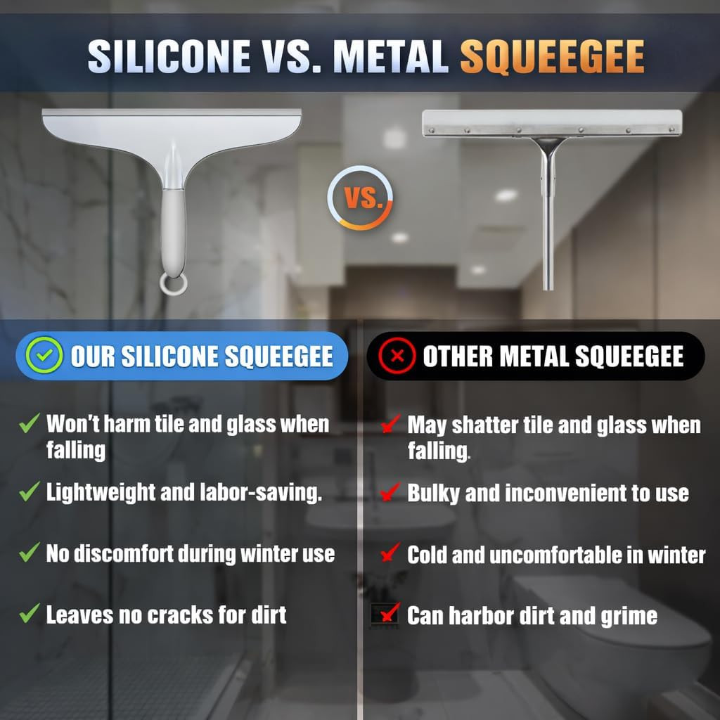 Shower Squeegee for Shower Glass Door Bathroom Tile and Mirror Streak-Free Rubb