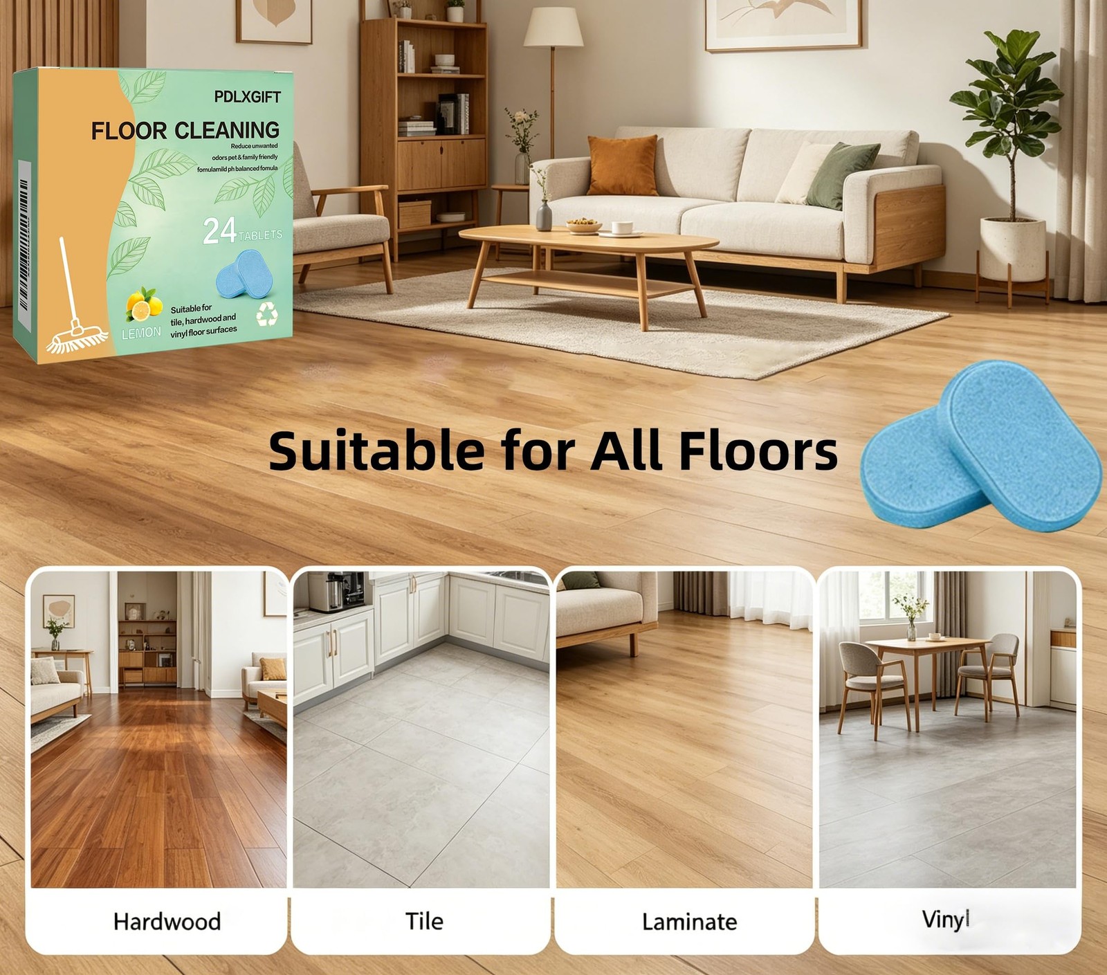 Floor Cleaner , 24pcs Multi-Surface Floor Cleaner Solution | Pet Safe, No Res…