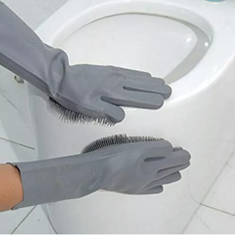 1 Pair Magic Silicone Rubber Dish Washing Gloves Kitchen Scrubber Clean NWOT New