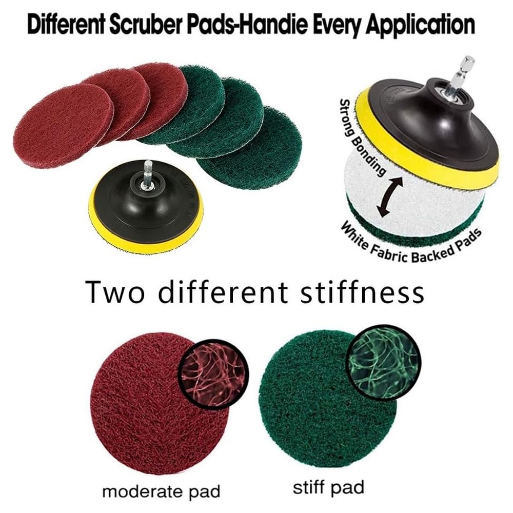 8PC 5″ Drill Power Brush Scouring Pad Tile Power Car Scrubbing Pad Cleaning Kit