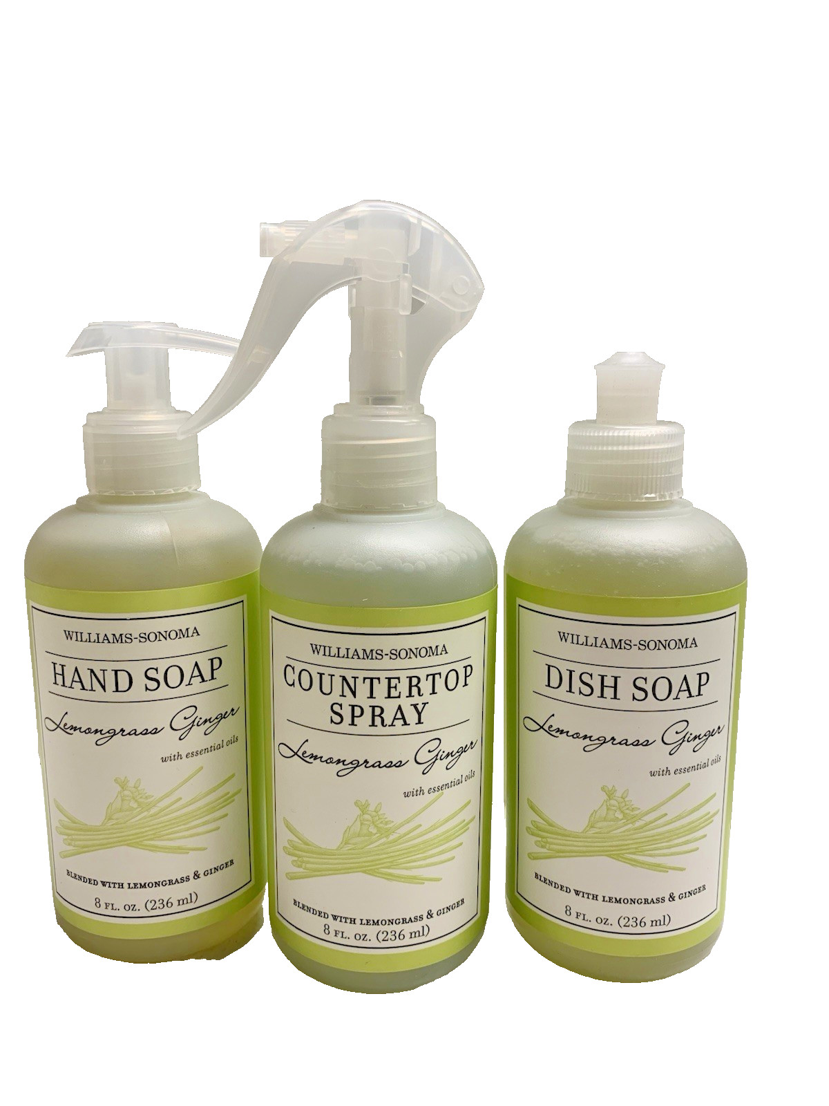 Williams Sonoma Lemongrass Ginger Kitchen Cleaning Kit Hand & Dish Soap + Spray