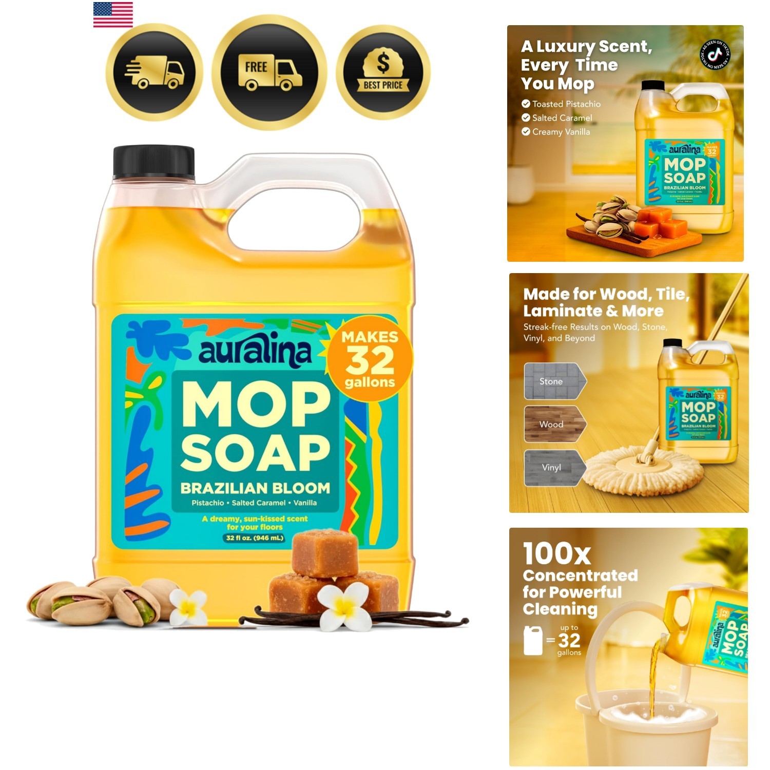 Mop Soap – Brazilian Waves Scented Concentrated Formula – Floor Cleaner for H…