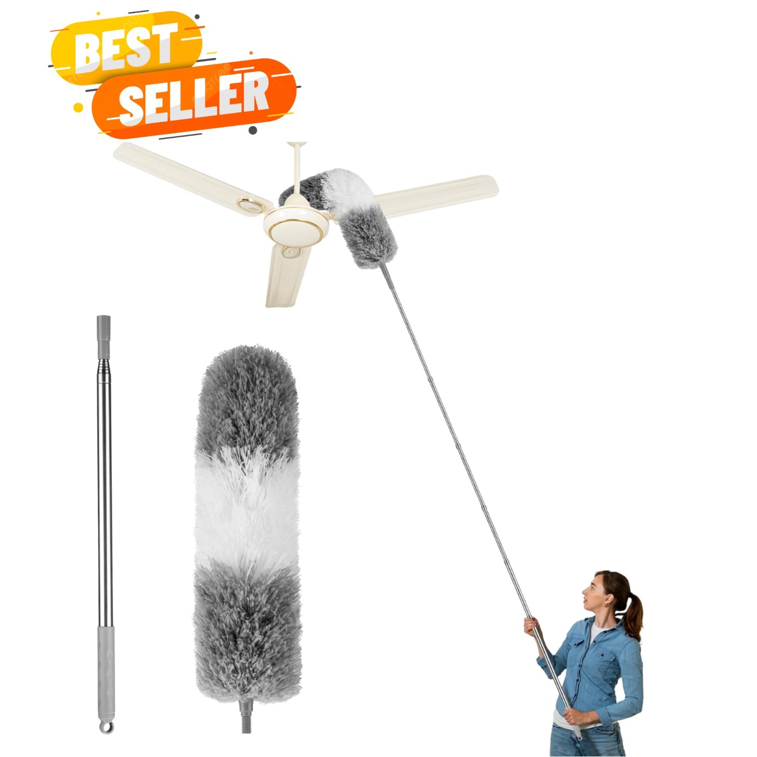Ceiling Fan Cleaner Duster with Extendable Handle – Washable & Durable