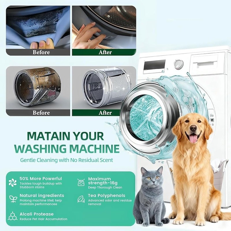 Pet Washer Cleaner Tablets Deep Clean Odor Elimination 12 Count Fast Acting New