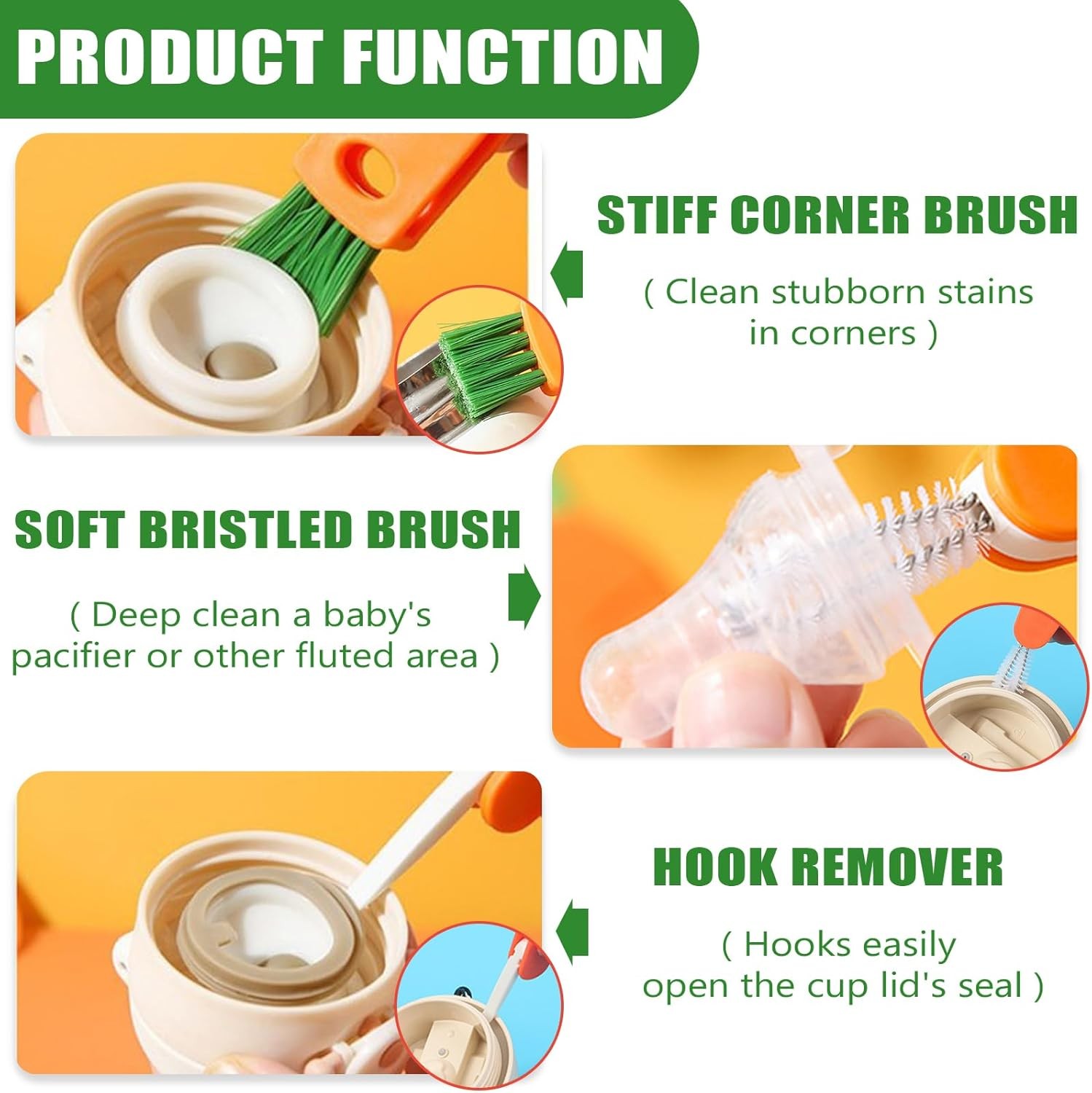 1PCS Bottle Brushes 3 in 1 Cup Lid Gap Cleaner Crevice Cleaning Brush