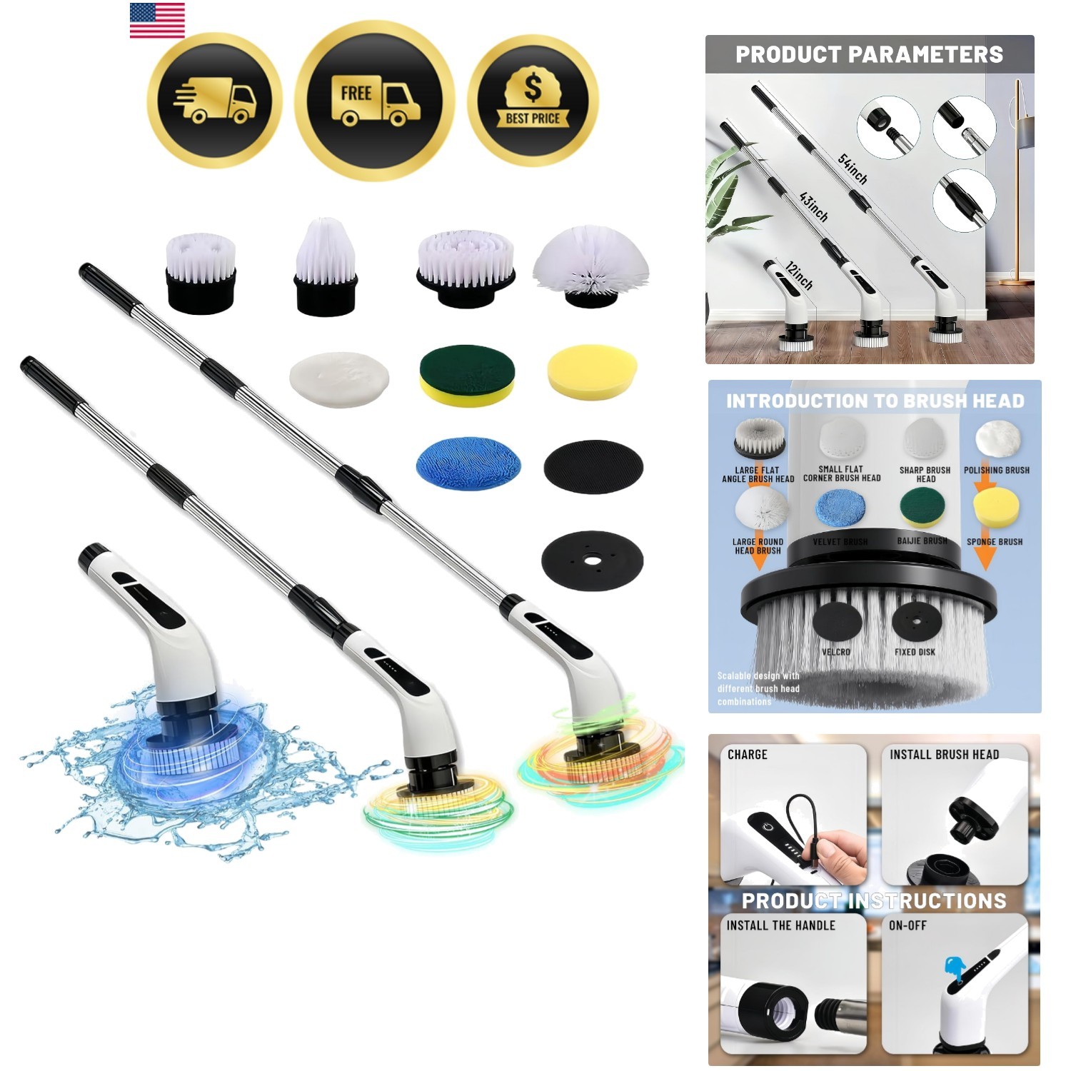Electric Spin Scrubber- Ditch the Scrubbing! Long Handle Shower Scrubber with…