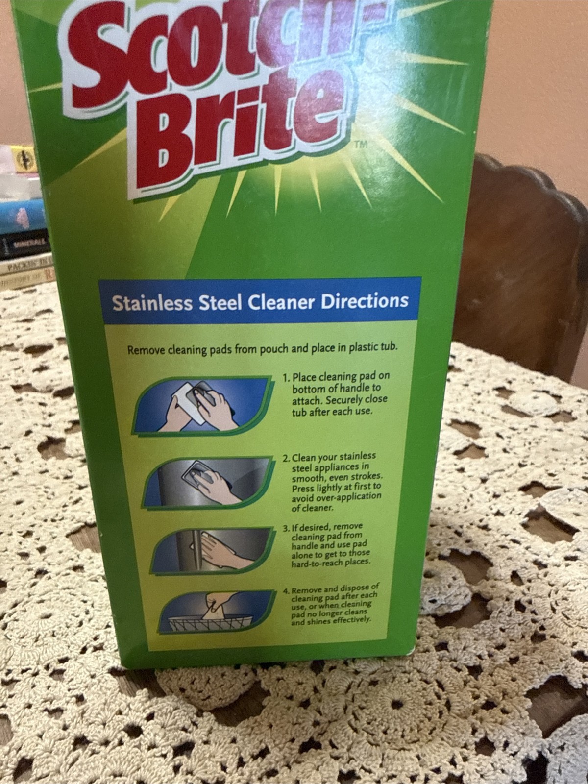 3M Scotch Brite Stainless Steel Cleaner Starter Kit 1 Handle & 6 pads New In Box