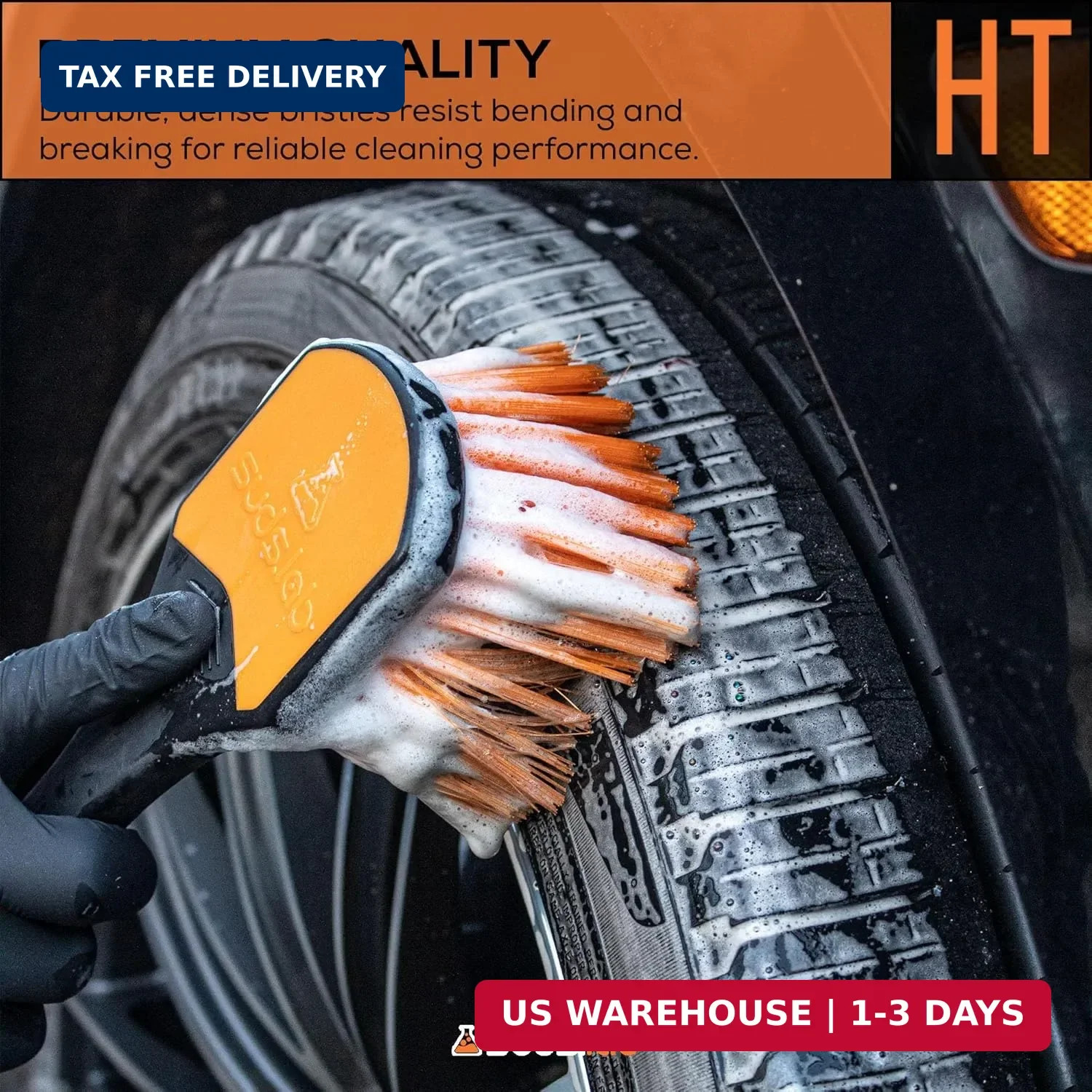 Heavy Duty Tire Brush Rubberized Handle Soft Bristle Car Detailing Wheel Brush