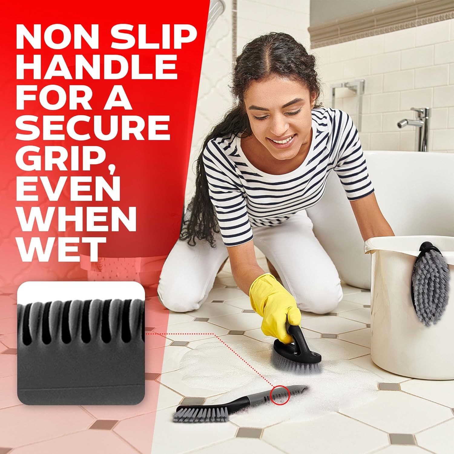 3-piece brush set – Shower cleaning brush with ergonomic handle