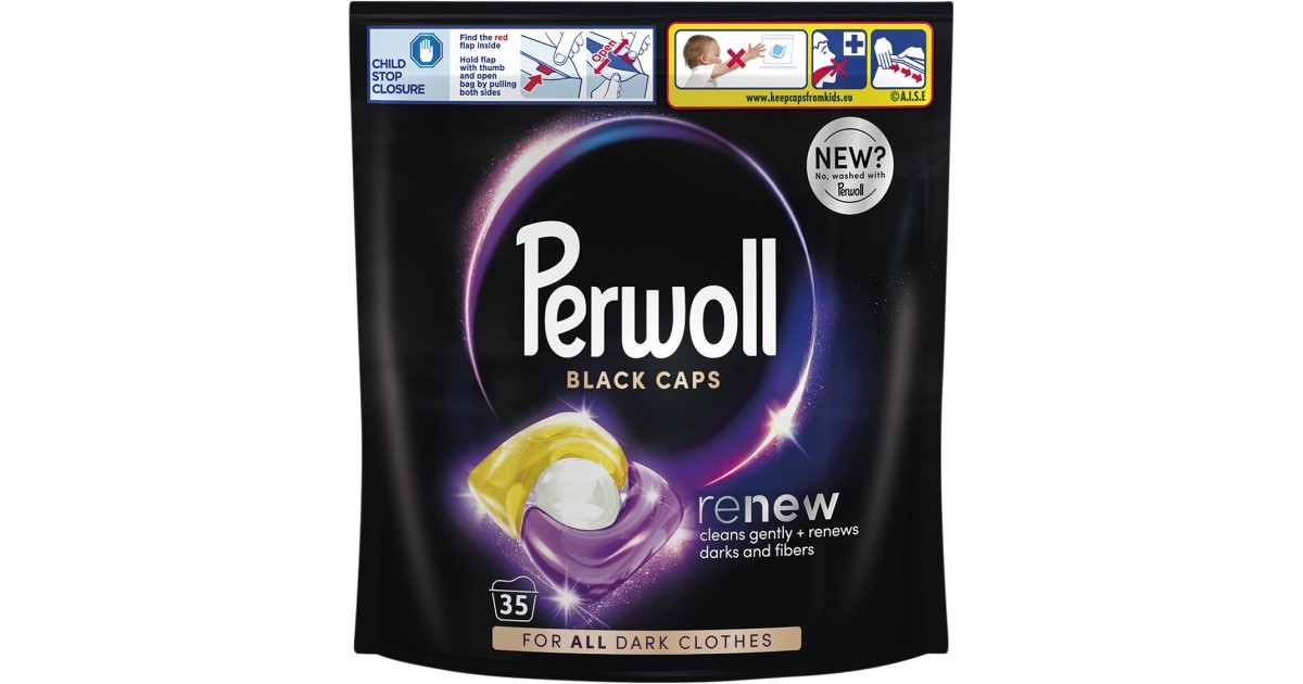 PERWOLL laundry Black Caps Capsules: DARK FABRICS -XL pack: 35 CAPS -FREE SHIP