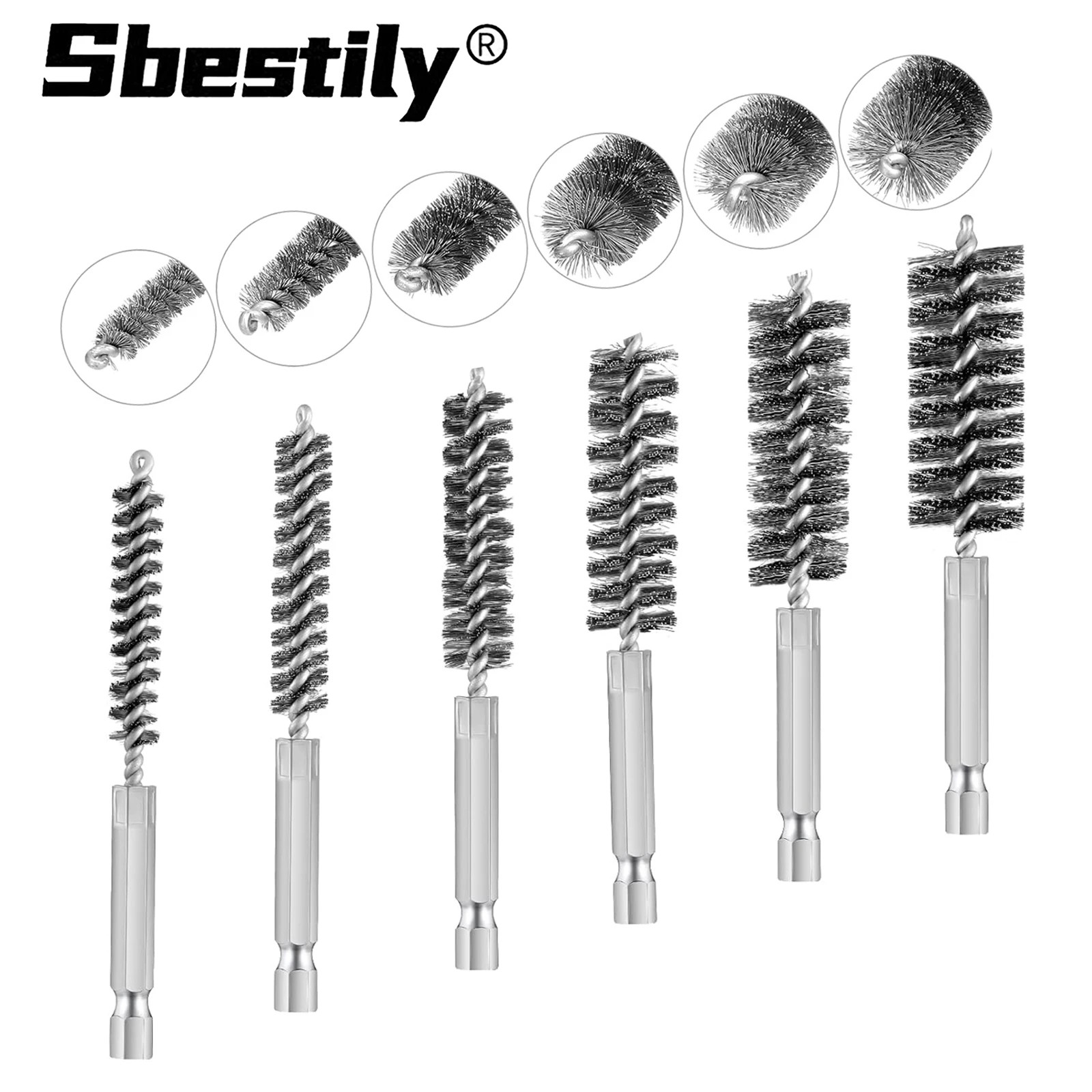 6Pcs 8-0.75 in Stainless Steel Drilling Brush Pipe Cleaning Tool 1 4″