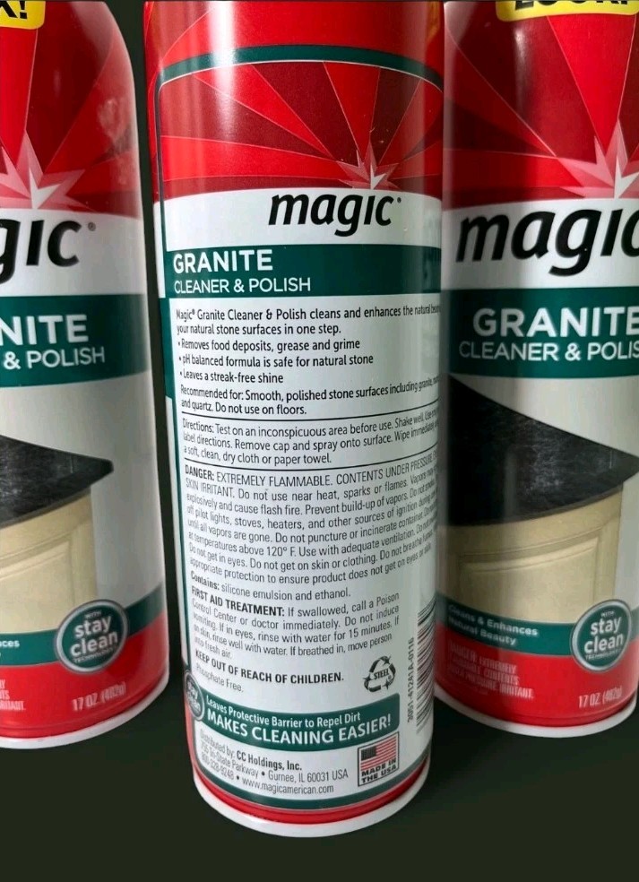 Magic Granite Cleaner & Polish Aerosol lot of 3 Natural Stone Marble Quartz