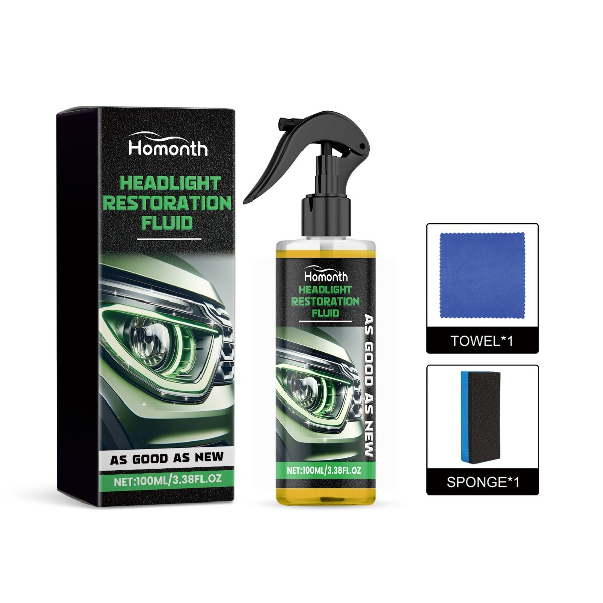 Headlight Restoration Kit for Scratches & Yellowing, Car Lens Polish & Cleaner