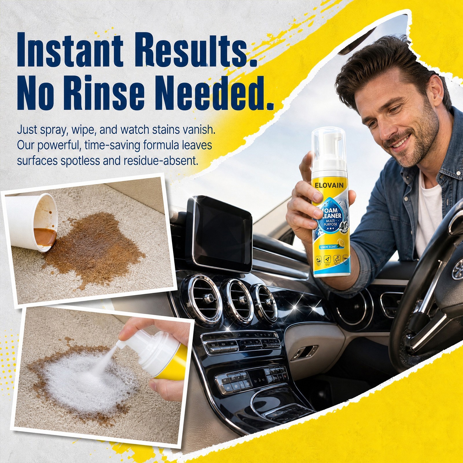 ELOVAIN 4-in-1 Multi Enzyme Foam Cleaner Multi Surface For Car Kitchen Bathroom