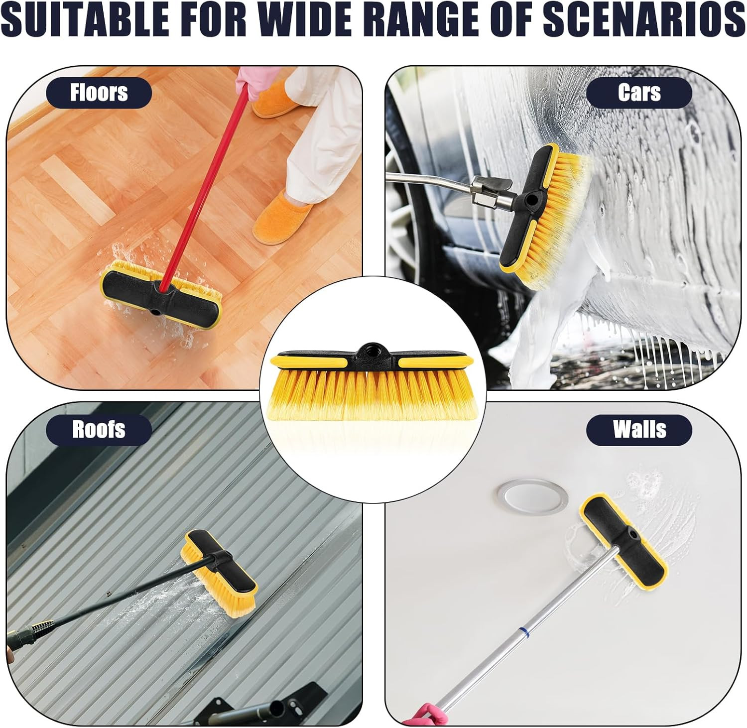 10 Inch Car Wash Brush Head, Scrub Brush Attachment for Long Handle Extension Po