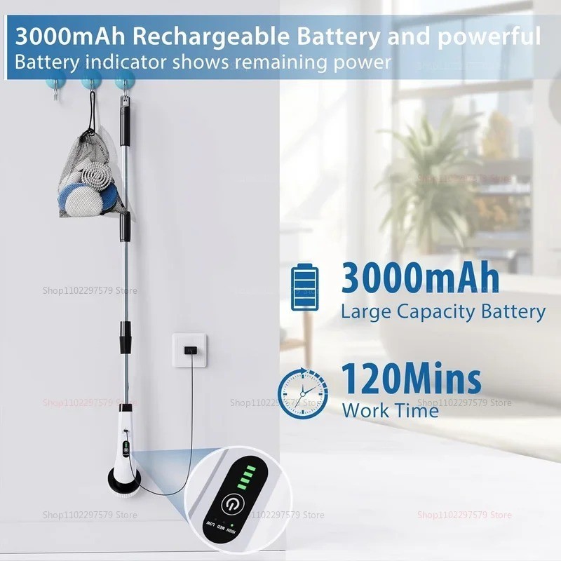 9 in 1 Hand Electric Spin Scrubber Cordless Rotating Cleaning Brush Bathroom