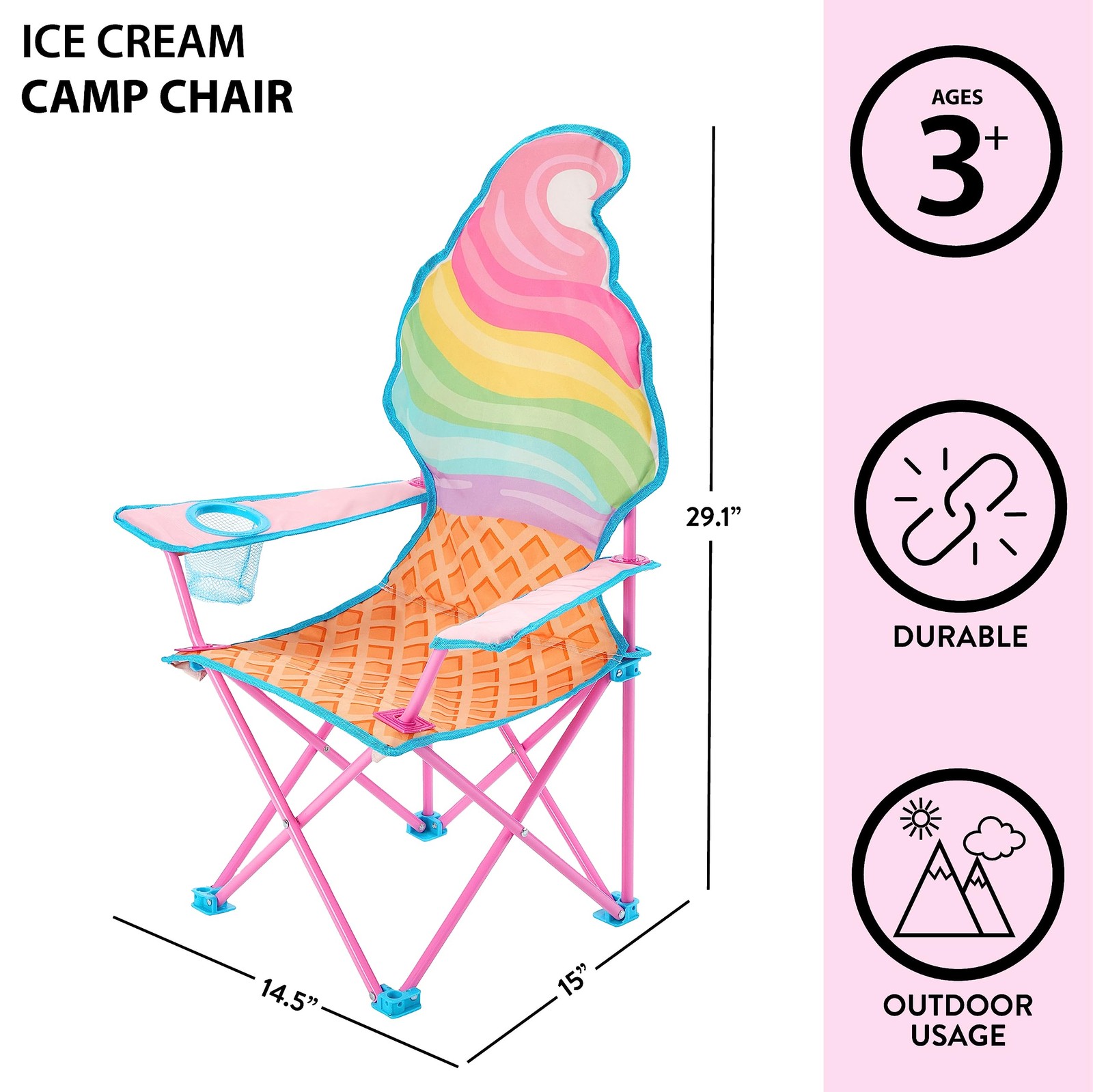 Ice Cream-Themed Figural Folding Camp Chair,Lightweight Portable Chair with C…