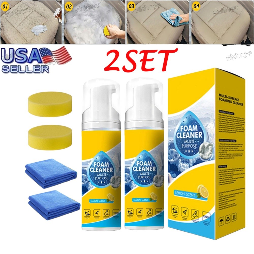 2SET 4-in-1 Multi-Enzyme Foam Cleaner, All-Purpose Spray 5oz with Sponge & Towel