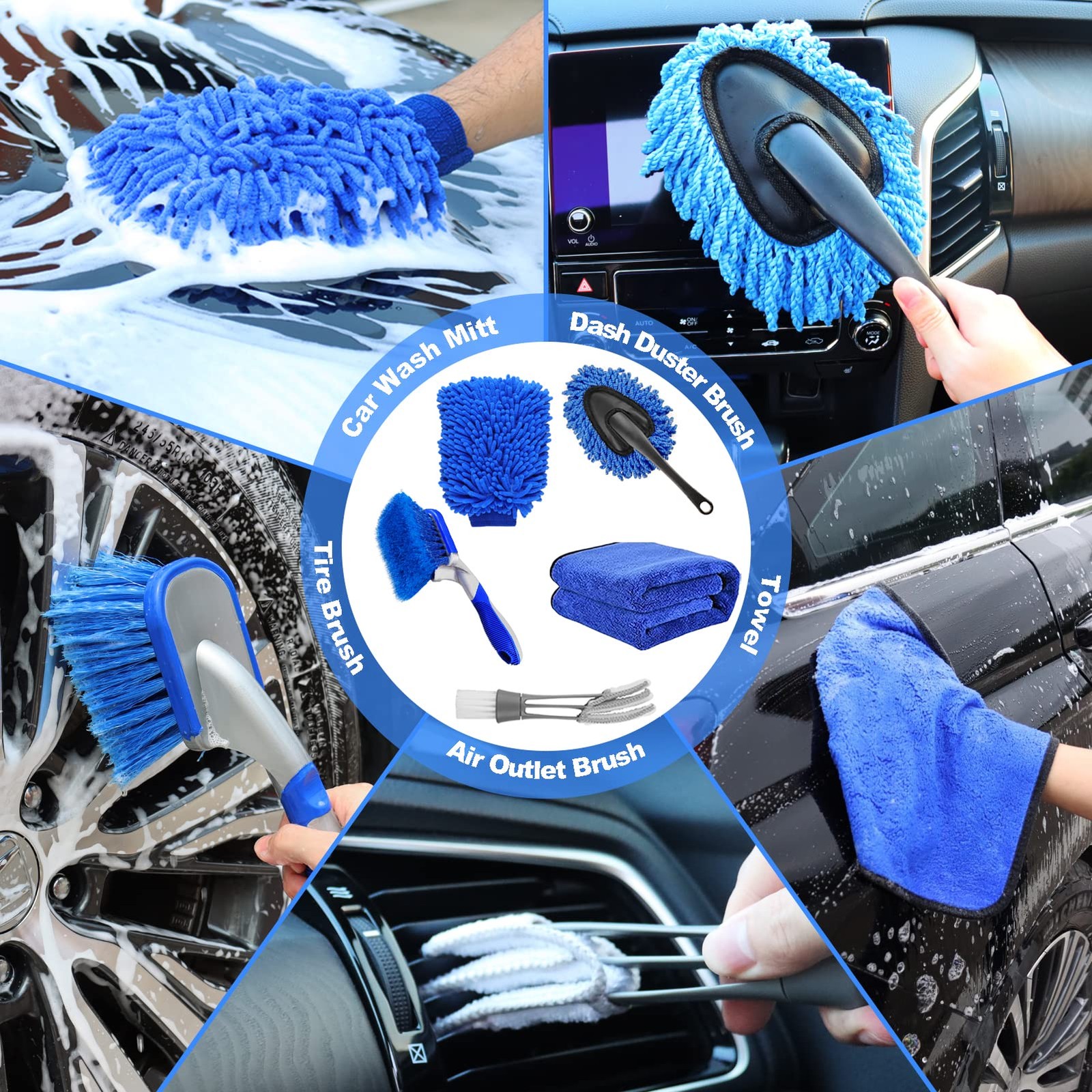 62″ Microfiber Car Wash Brush Kit – 20 Piece Auto Detailing Set with Mop & Mitt