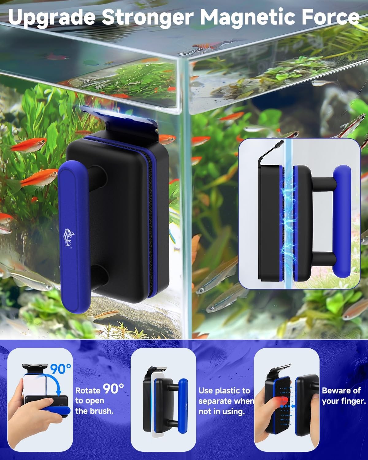 AQQA Magnetic Aquarium Fish Tank Glass Cleaner, Dual-Blades Algae Scraper Glass