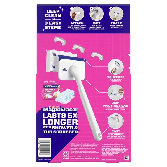 Mr. Clean Shower & Tub Scrubber, Starter Kit, 1 Scrubber & 2 Erasers