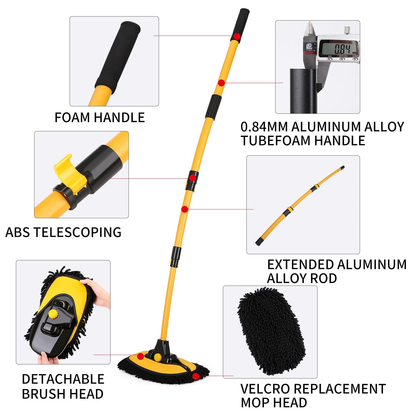NEZENO 57″ Retractable Chenille Microfiber Car Wash Brush Kit Auto RV Boat
