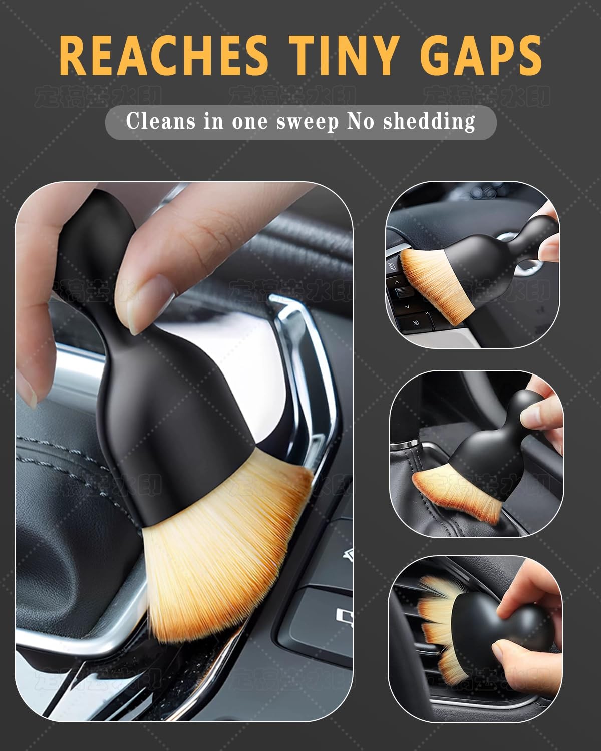 3 PCS Interior Detail Kit – 2 Soft Bristle Brushes & 1 Double Head 2-in-1 Duster