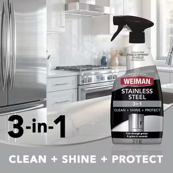 6 Pack Weiman 22oz 3-in-1 Stainless Steel Cleaner & Polish Spray No-Streak Shine