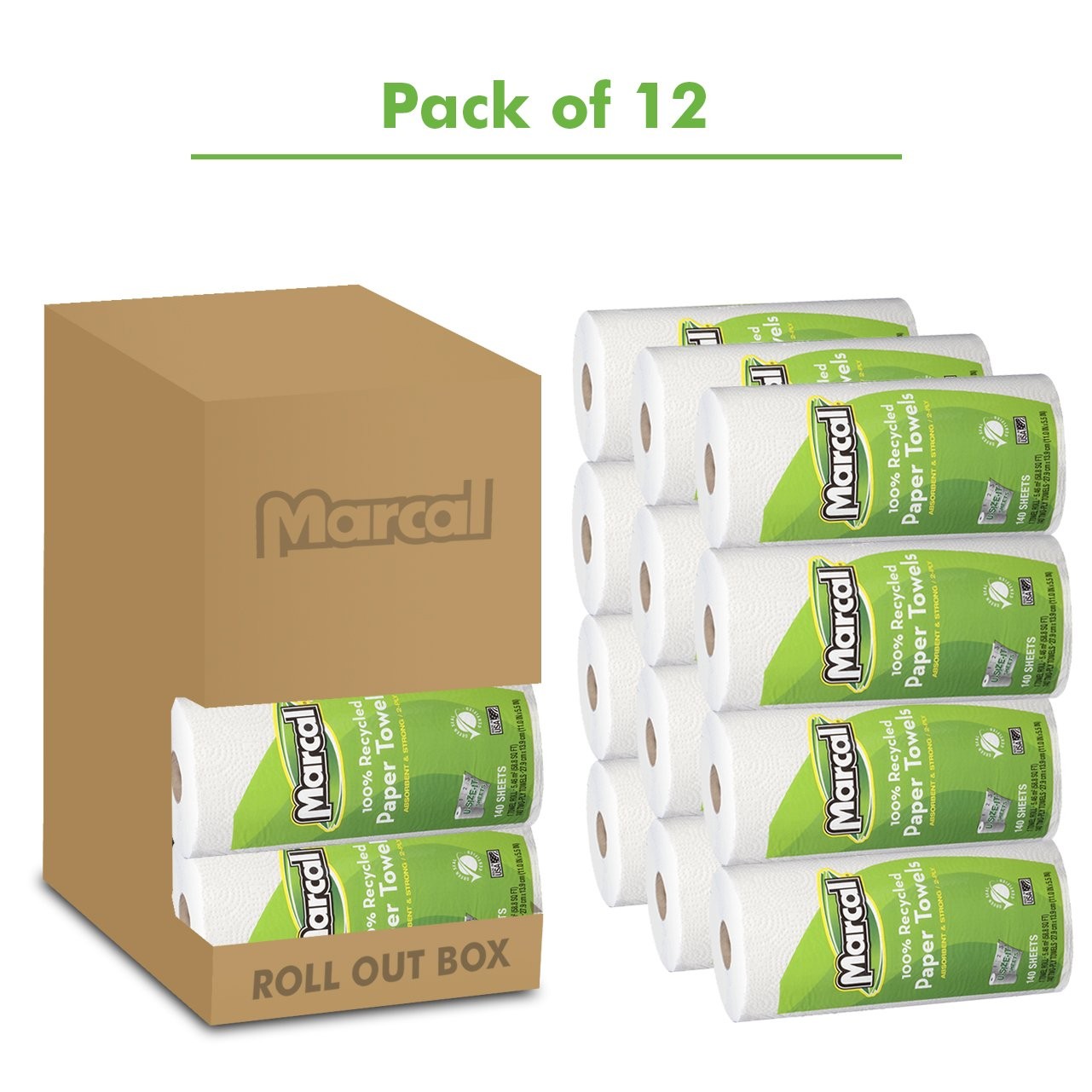 Marcal Paper Towels U-Size-It Sheets 2 Ply 140 Sheets Per Roll 100% Recycled –