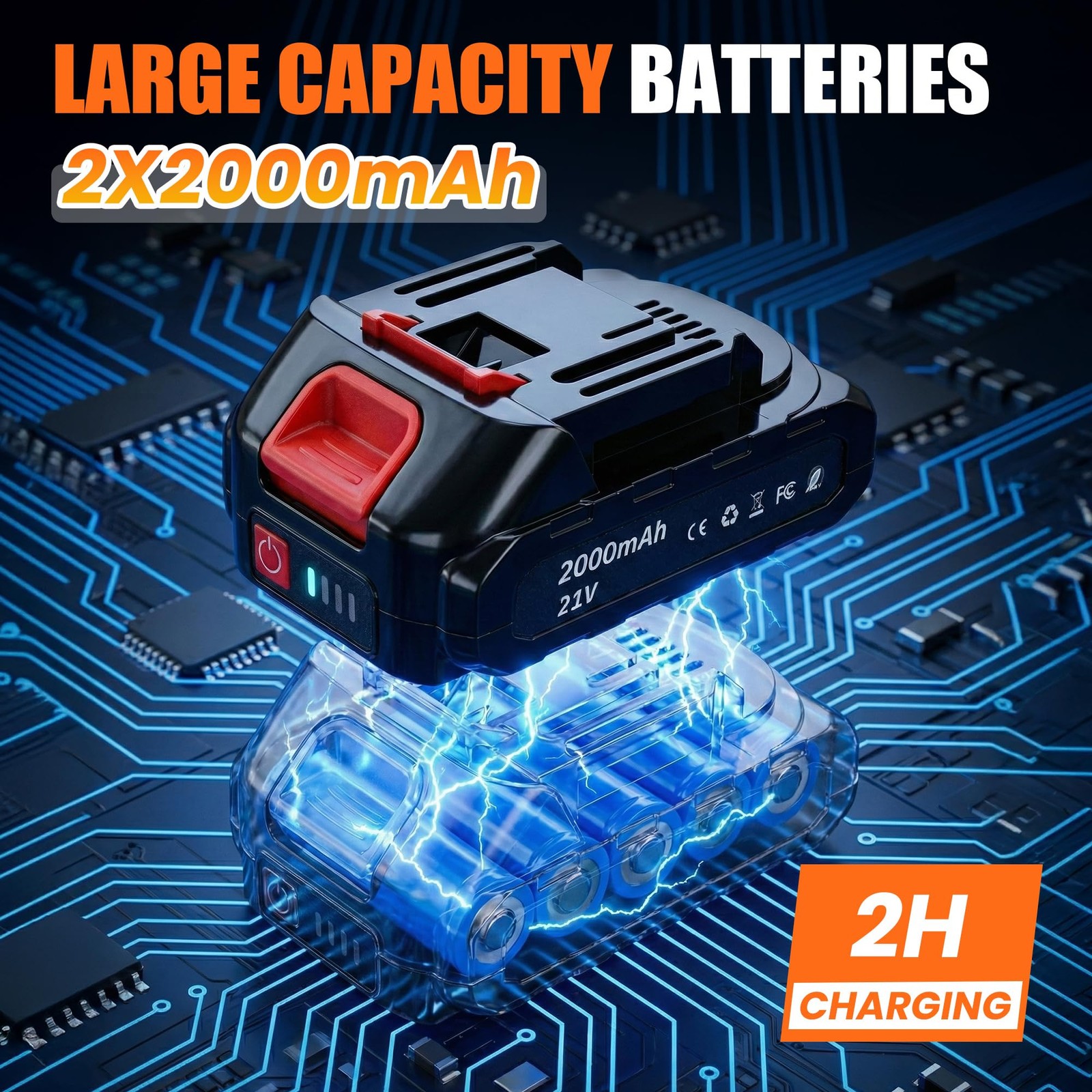 Cordless Polisher Kit with 2x 2000mAh Batteries, 6Inch Waxer & 6 Attachments