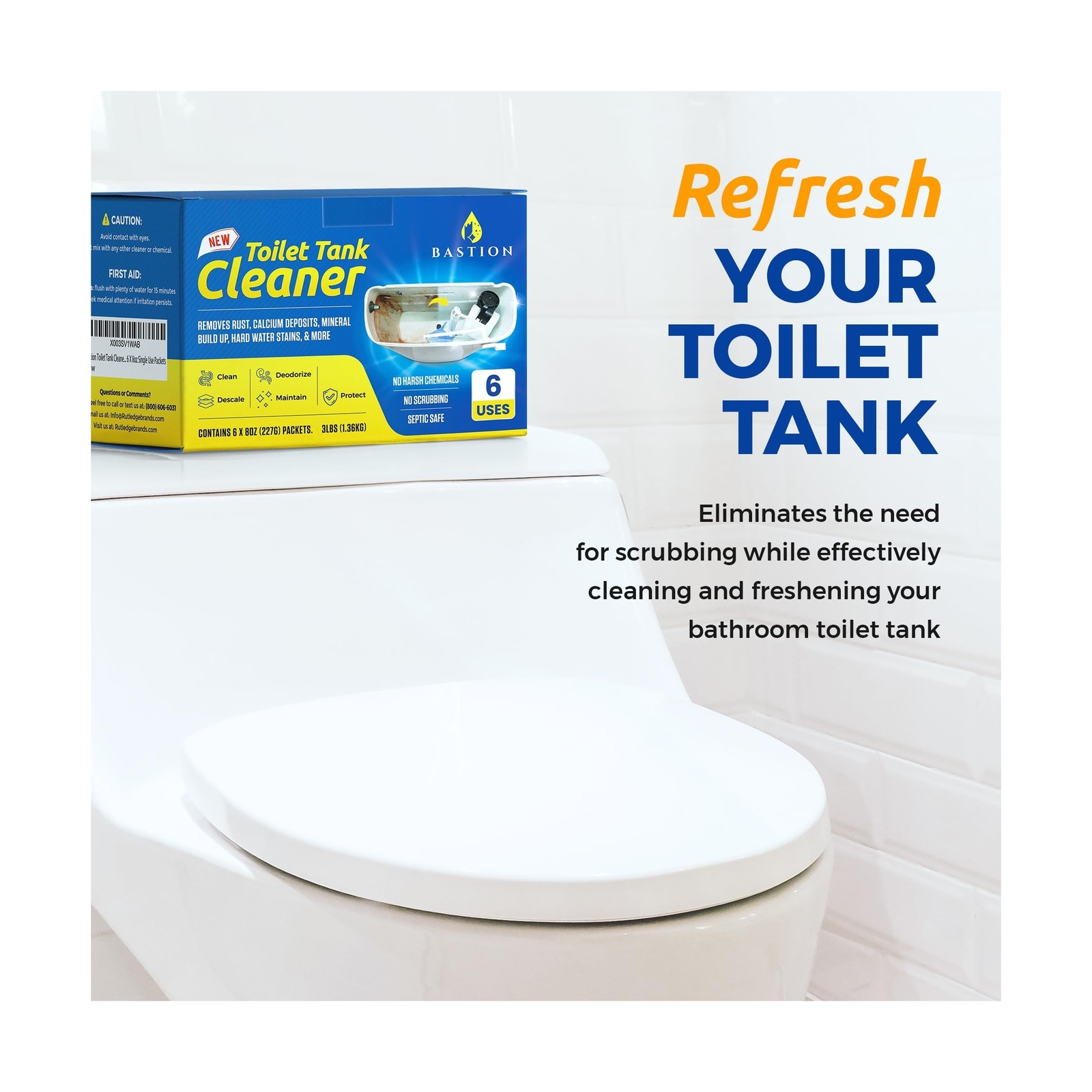 Bastion Toilet Tank Cleaner – 6-Uses. Removes Rust, Minerial Deposits, Hard W…
