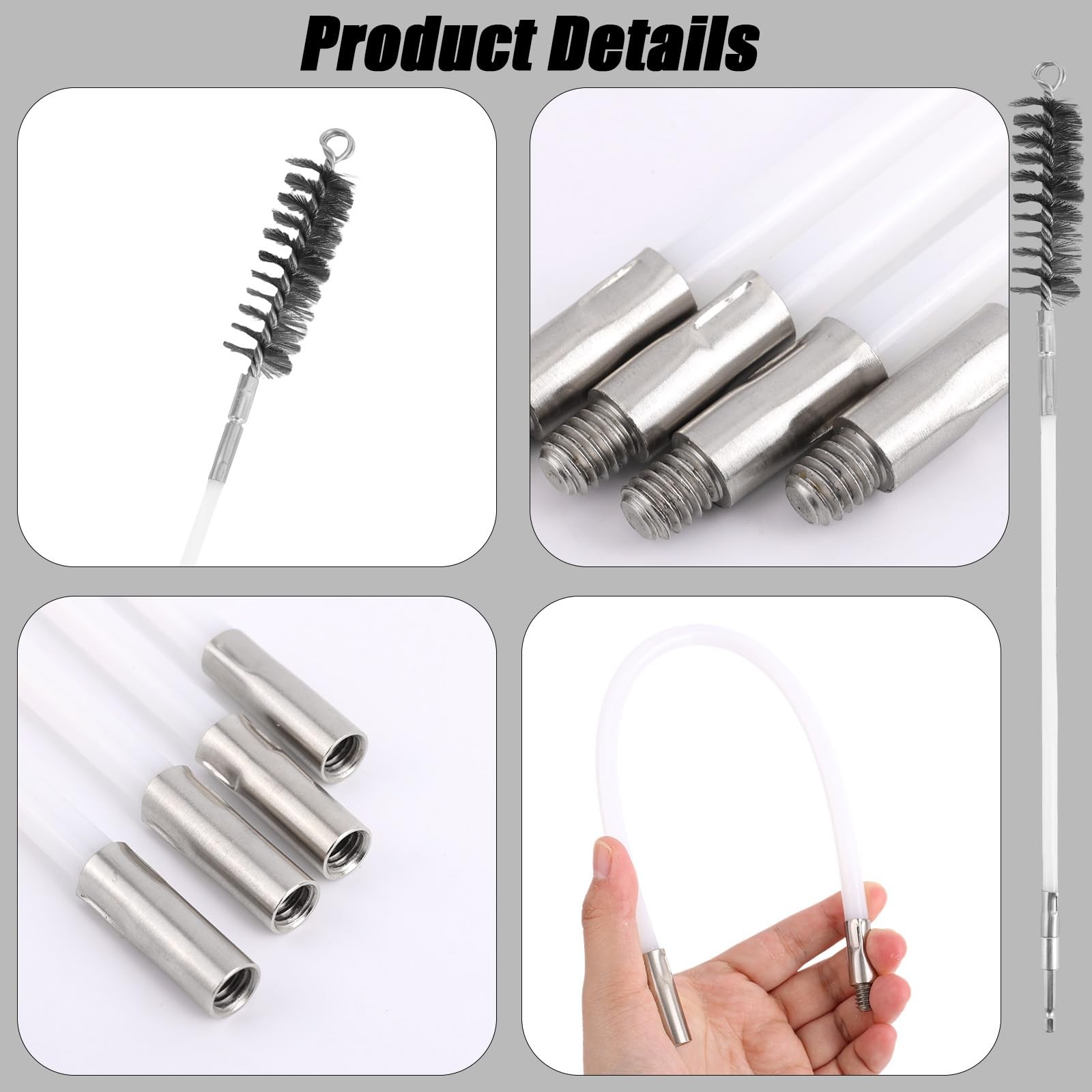 4pcs Pipe Drill Wire Cleaning Brush with 4pcs Nylon Rod Set, Stainless Steel …