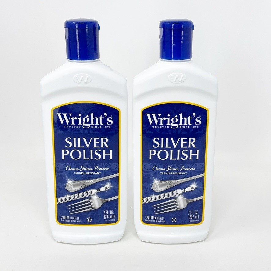 LOT OF 2- Wrights SILVER POLISH Anti Tarnish Cleans Polishes Protects. 7 oz NEW