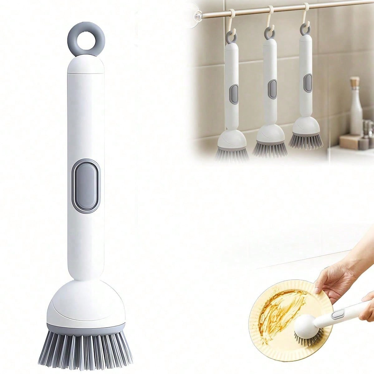 Dish Brush – Dish Brush with Detergent Dispenser – Adjustable Angle & Rotating