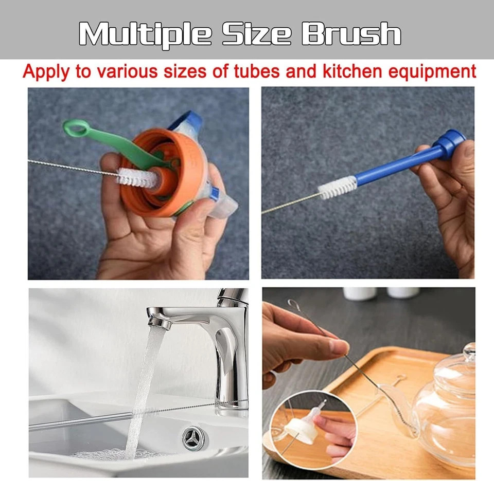 Nylon Straw Brush Cleaner Bottle Tube Pipe Small Long Cleaning 10Pcs Set USA Lot
