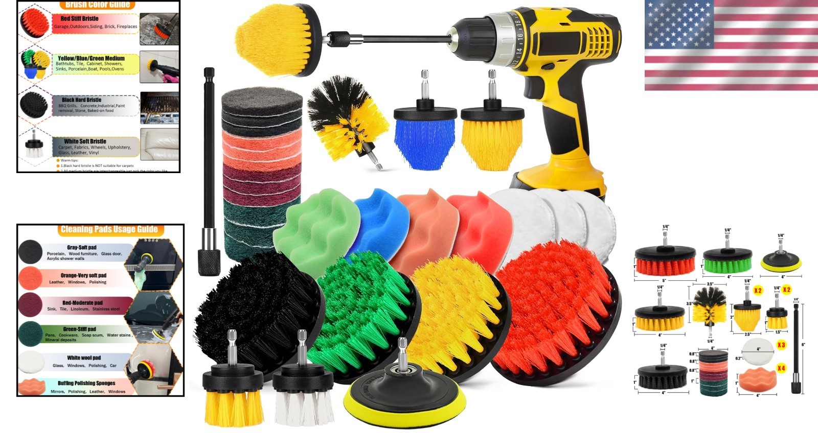 30Pcs Drill Brush Attachment Set,Drill Scrubber Brush Kit Include Scrub Pads