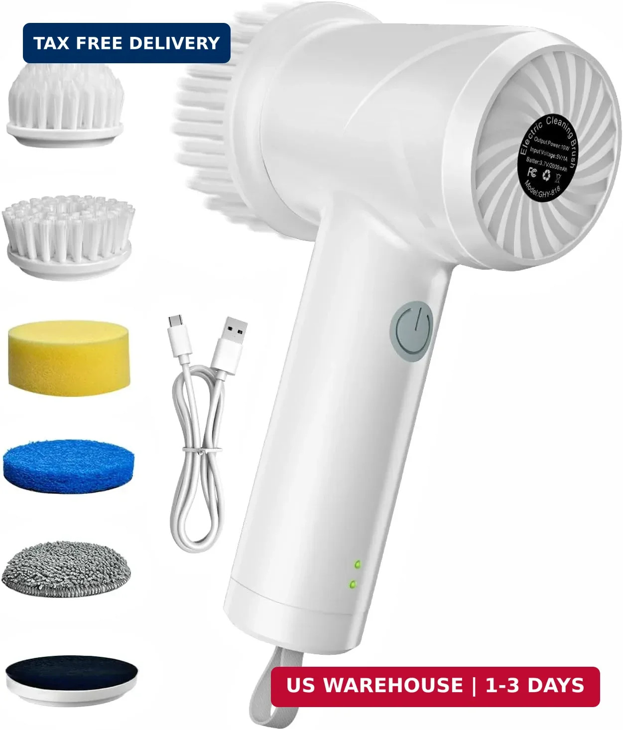 Electric Spin Scrubber – Cordless IPX7 Waterproof Shower Scrubber with 2 Speed S