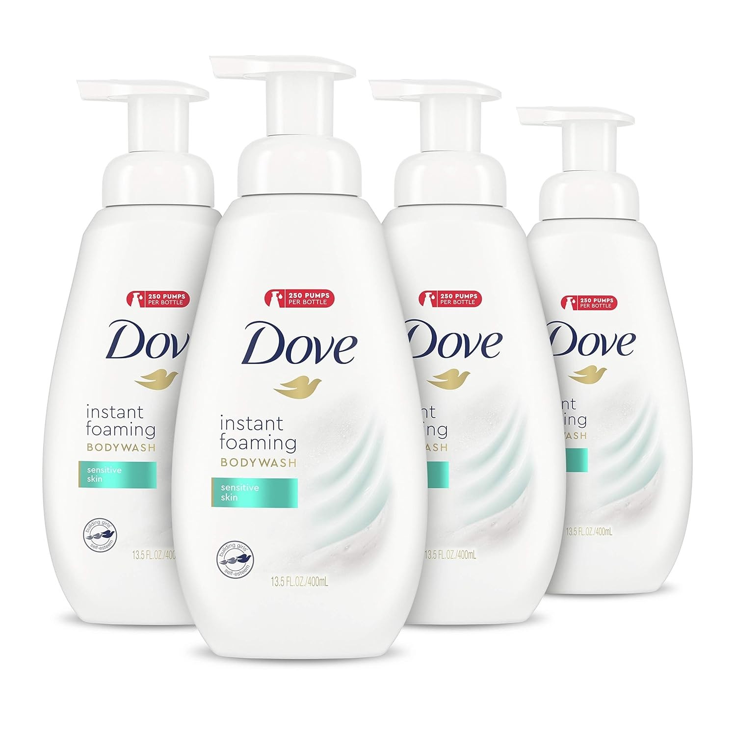 Dove Instant Foaming Body Wash 4 Count for Softer and Smoother Skin Sensitive