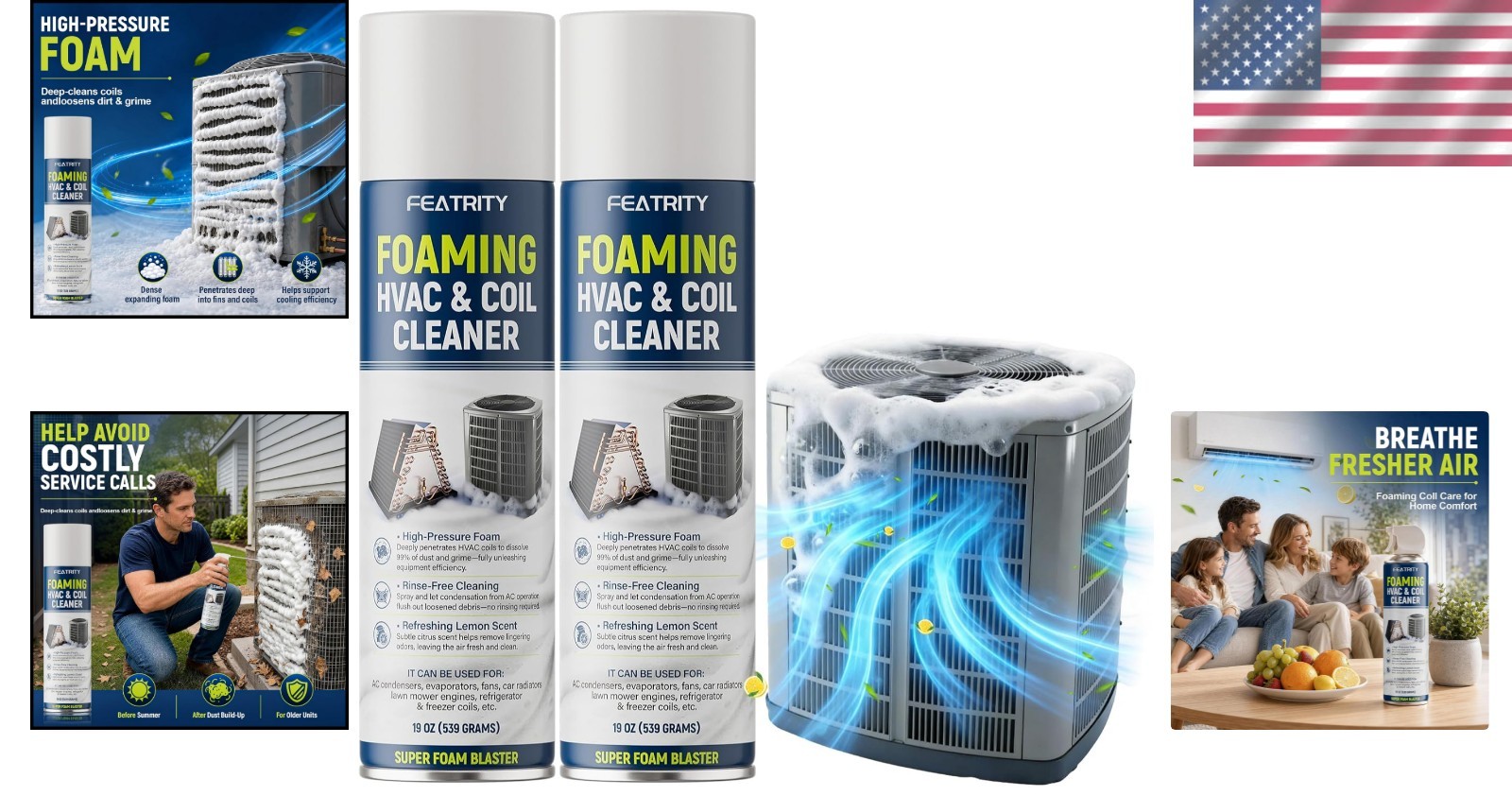 Foaming AC Coil Cleaner – No-Rinse Spray for Efficient Home Maintenance (2-Pack)