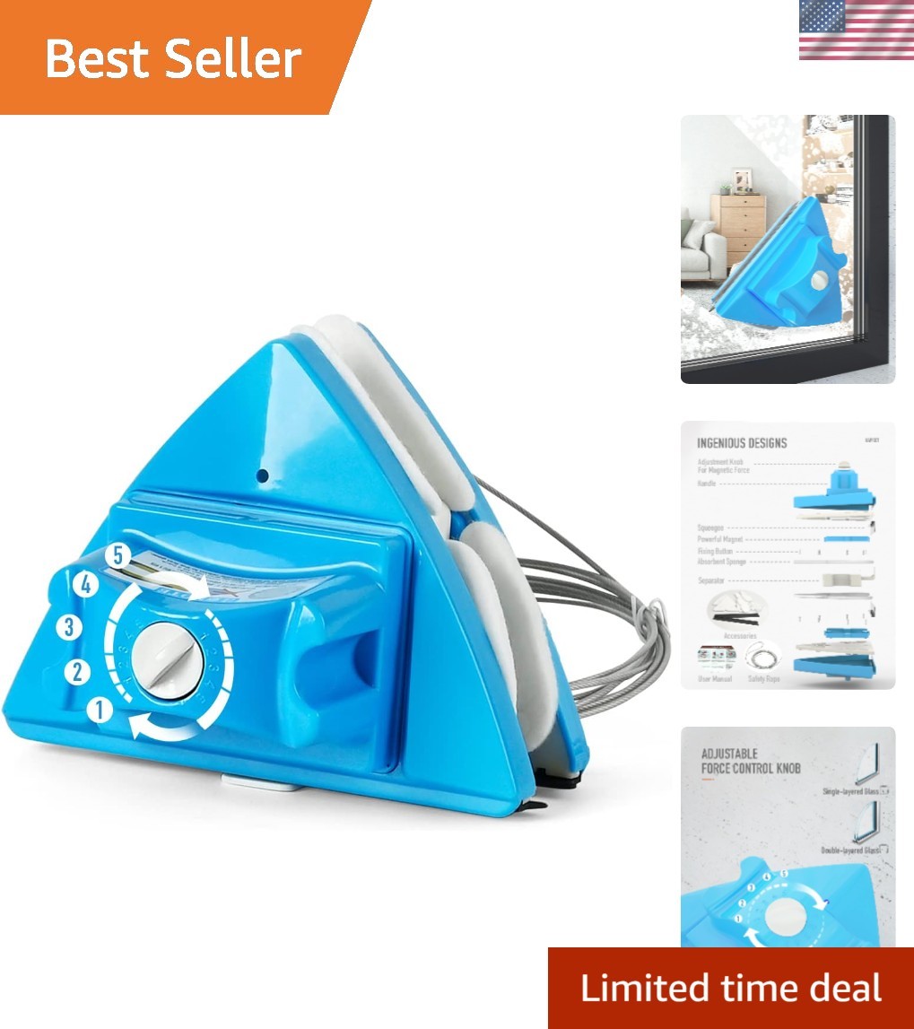 Adjustable Magnetic Window Cleaner with Safety Rope for High-Rise and Cars