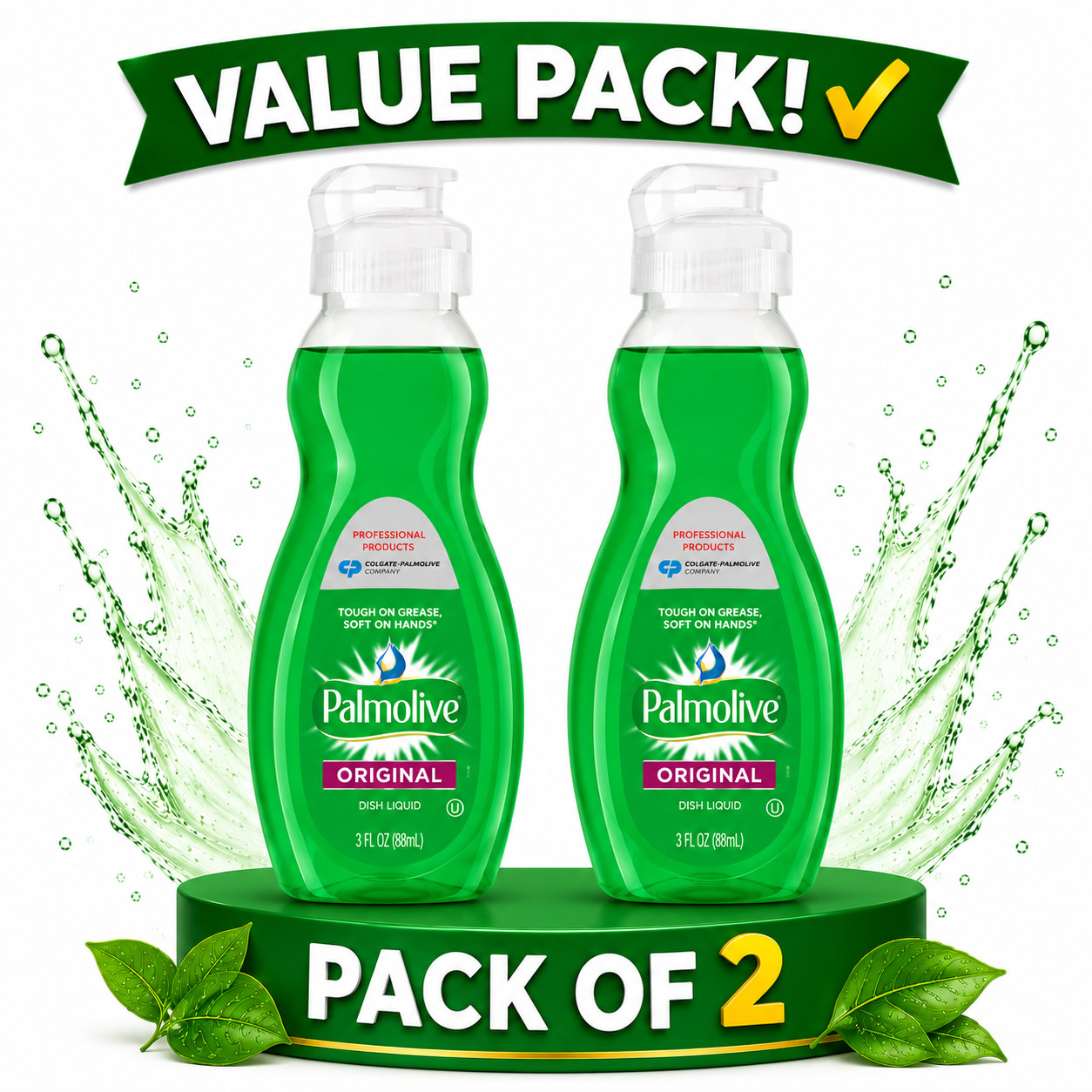 Palmolive Original Liquid Dish Soap 3Fl Oz Travel size bottles Pack of 2