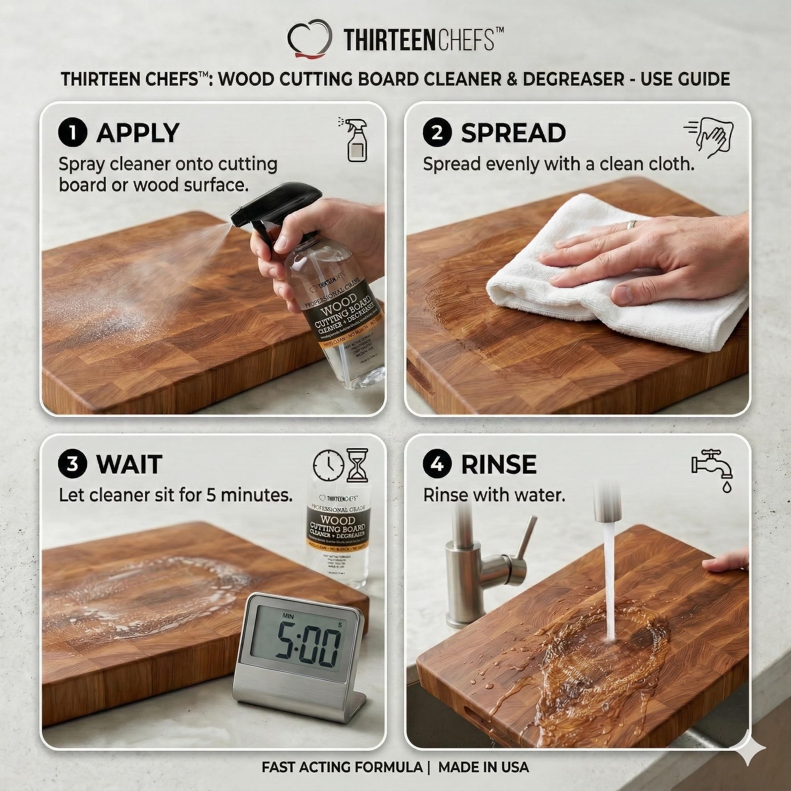Wood Cutting Board Cleaner – Food Safe Spray for Butcher Blocks and Counterto…