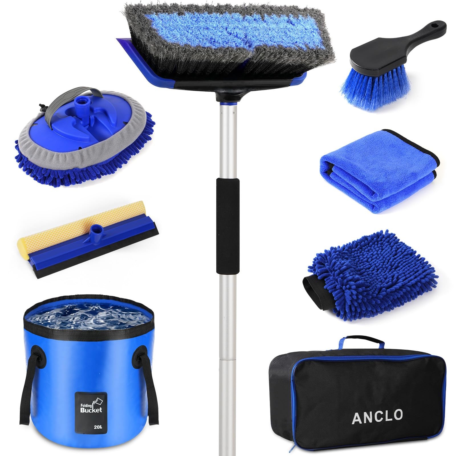 62” Car Wash Brush with Long Handle, Scratch-Free Car Wash Mop Kit with Car …