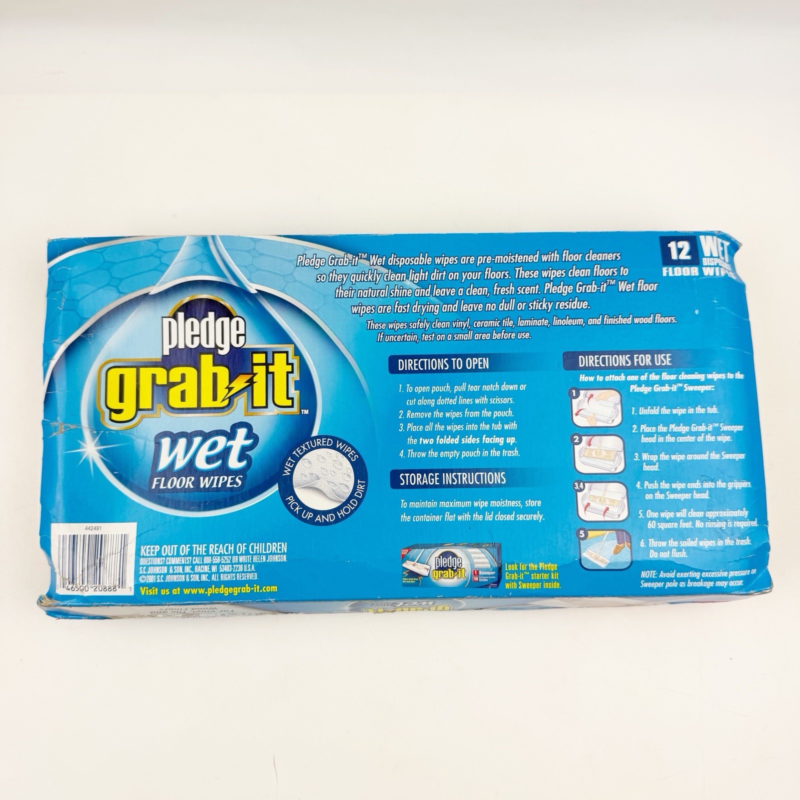 Pledge Grab It Wet Floor Wipes 12 Disposable Pre Moistened New Sealed Pkg Wear