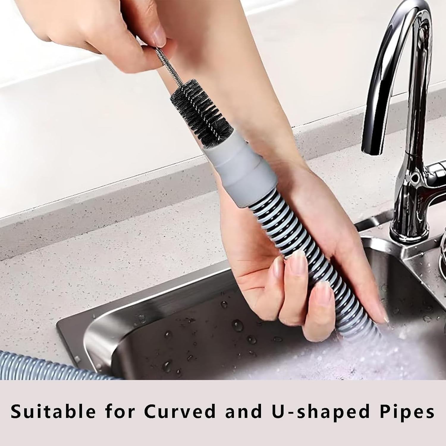 Dual-Sided Drain Unblocker Brush Set for Kitchen and Bathroom – 61” & 17.7”