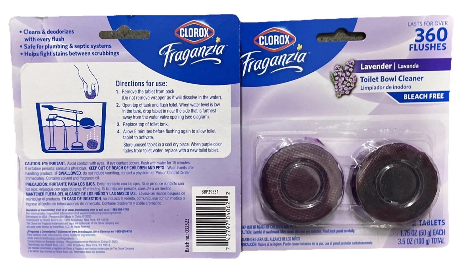 Clorox Fraganzia Toilet Bowl Cleaner Tablets 2 tablets each 2-Pack 4 Tablets DBF